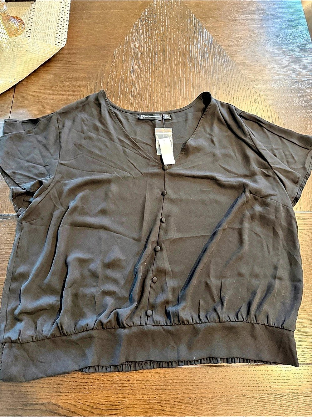 NY&C Short Sleeve Blouse in Black XXL NWT